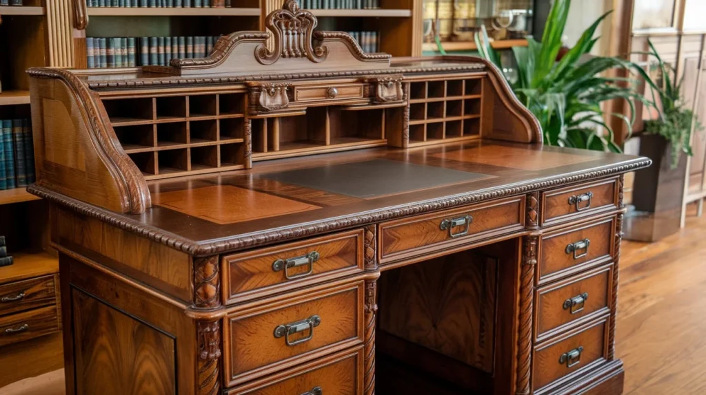 The Timeless Charm of Antique Faux quarter-sawn oak Desk with Square Nuts
