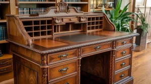 antique faux quarter-sawn oak desk with square nuts